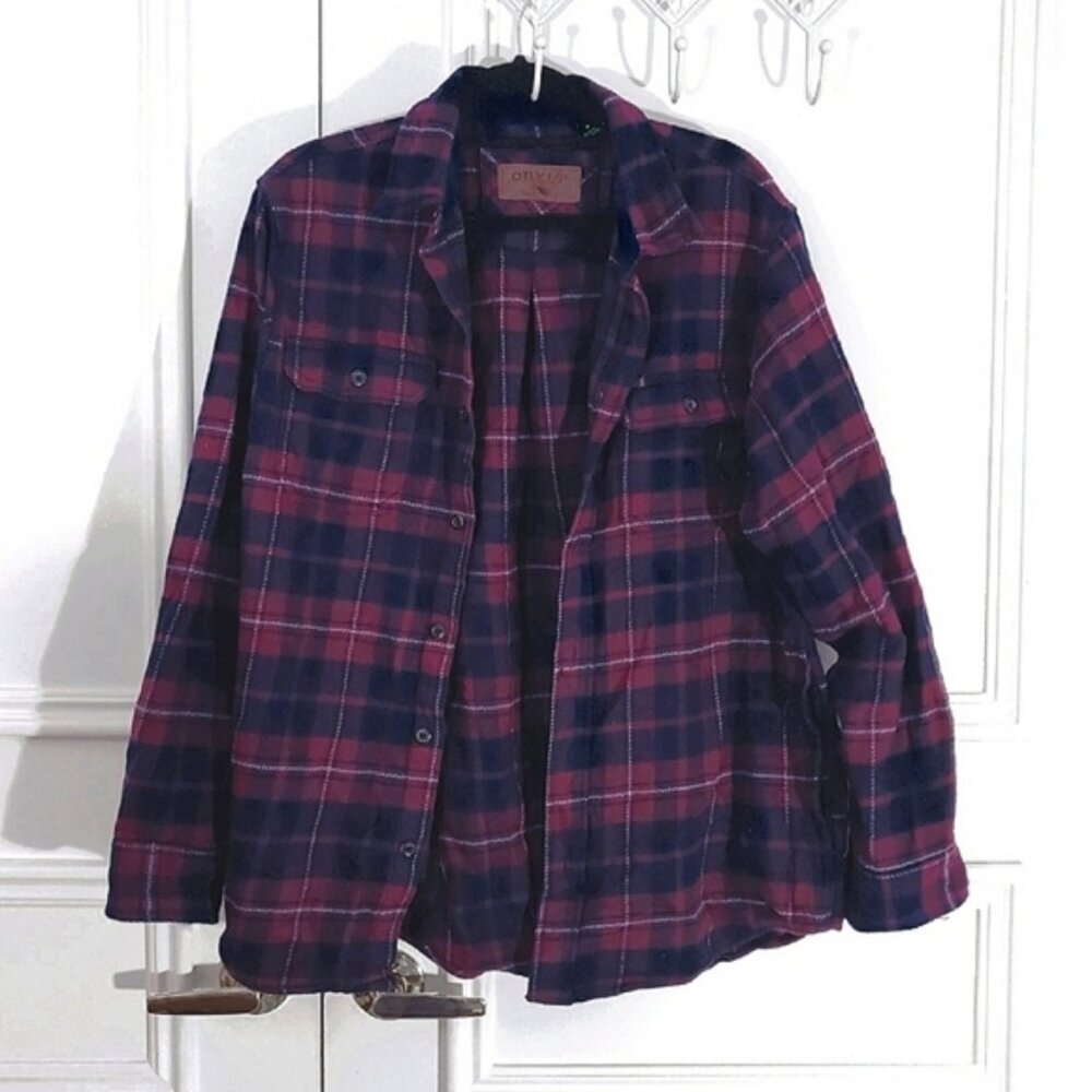 New ORVIS Thick Burgundy + Blue Premium Plaid Flannel Over Shirt - Picture 8 of 15